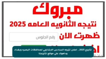 نتائج 2025.. إعلان نتيجة السادس الابتدائي لمحافظات البصرة وبغداد وداهوك على موقع نتائجنا